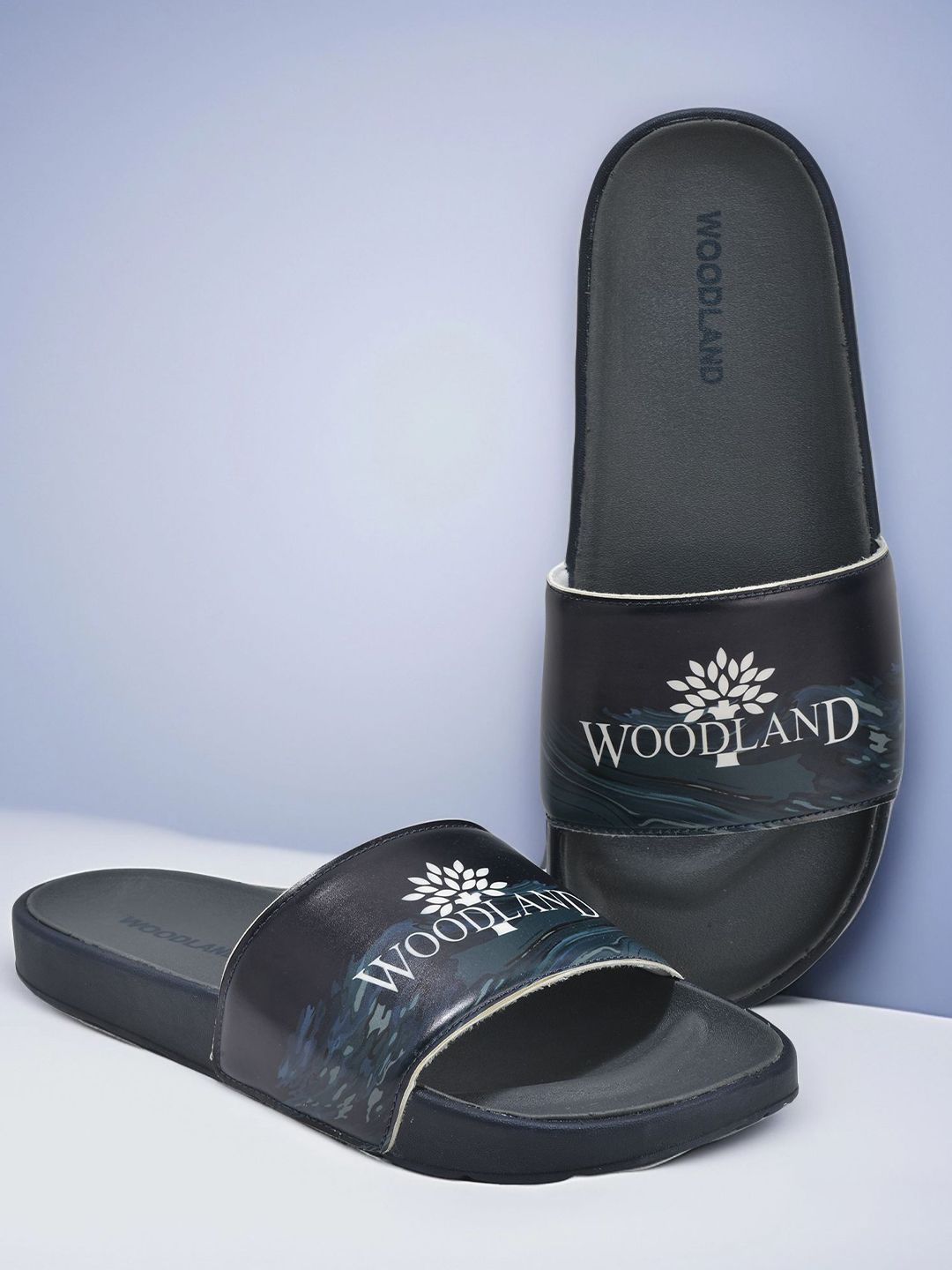 Woodland Men Printed Open Toe Sliders