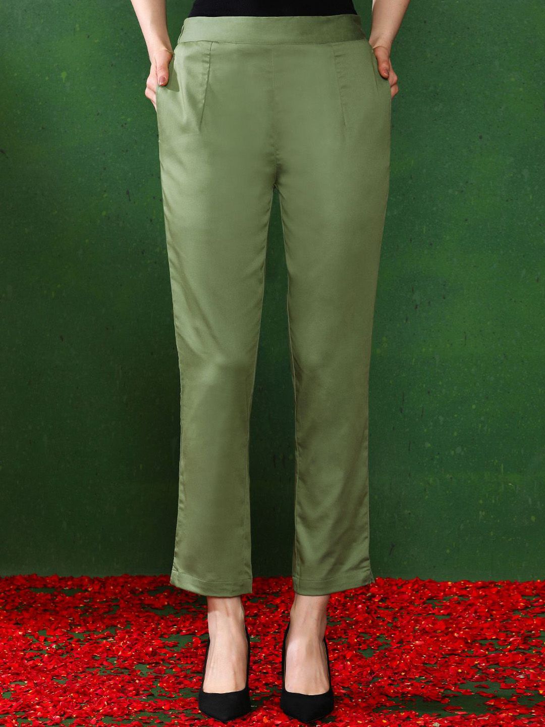 Jaipur Kurti Women Solid Regular Fit Mid-Rise Trousers