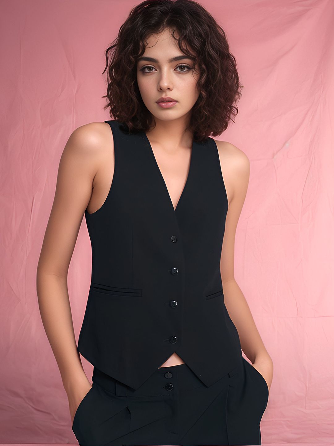 Rocksy Sleeveless V-Neck Slim-Fit Waistcoat