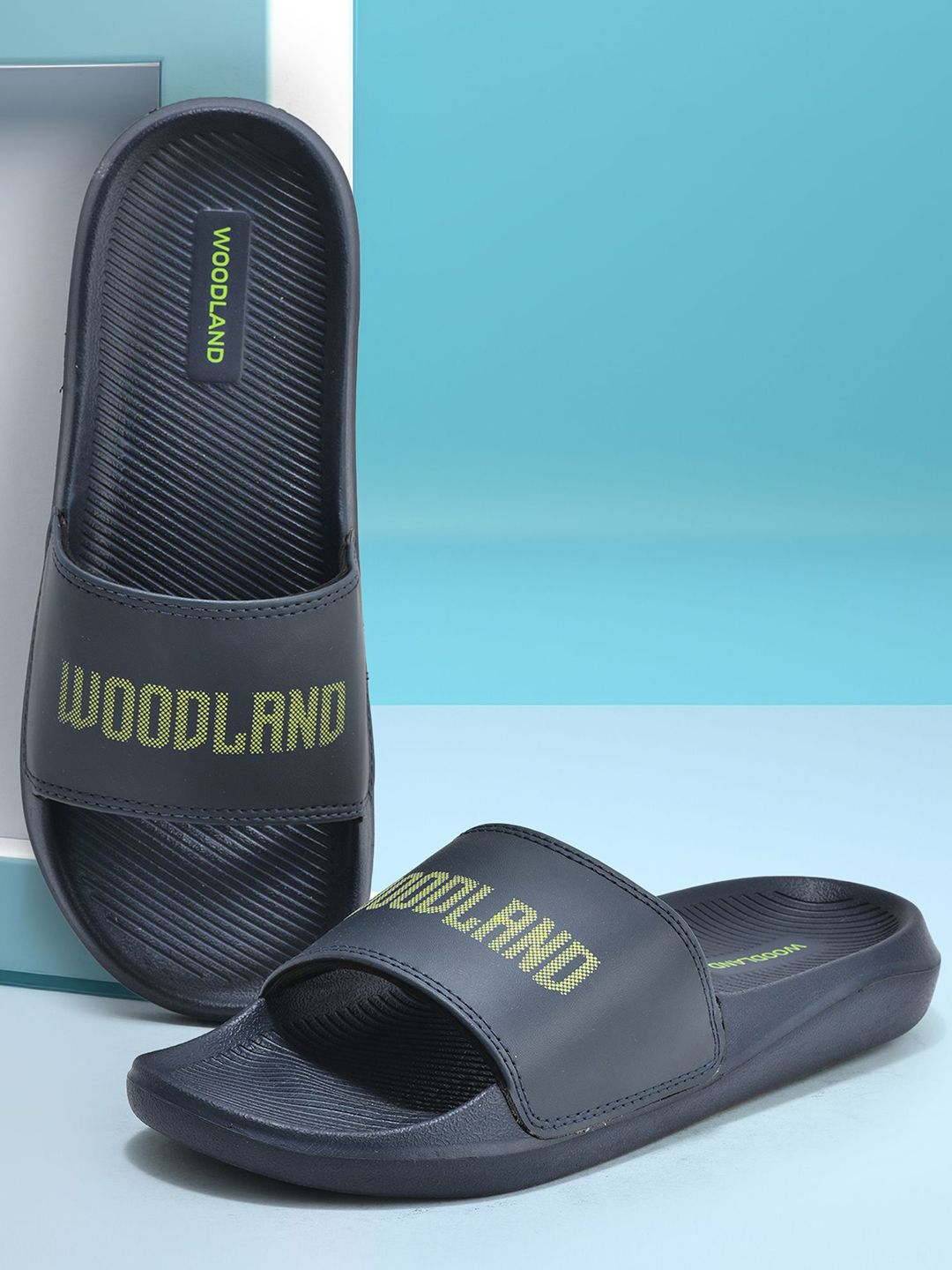 Woodland Men Printed Core PU Sliders