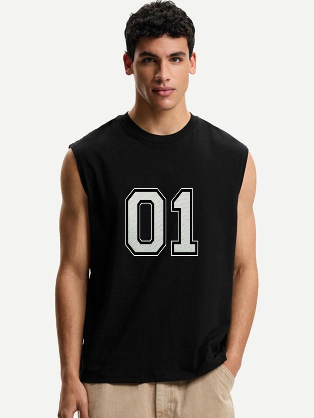 Moda Rapido Varsity Printed Round Neck Sleeveless T-shirt