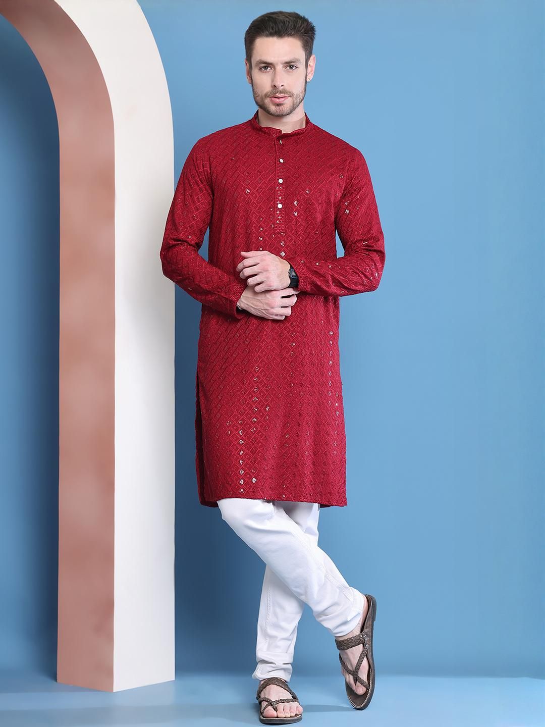 GRAGE Men Maroon Kurtas
