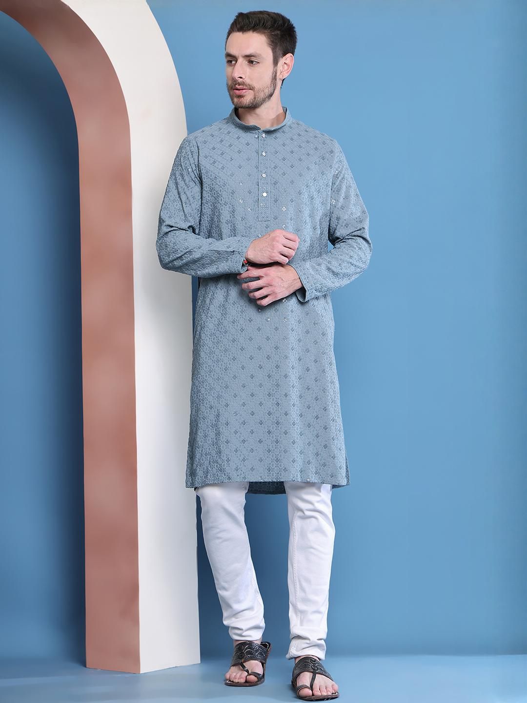 GRAGE Men Turquoise Blue Kurtas