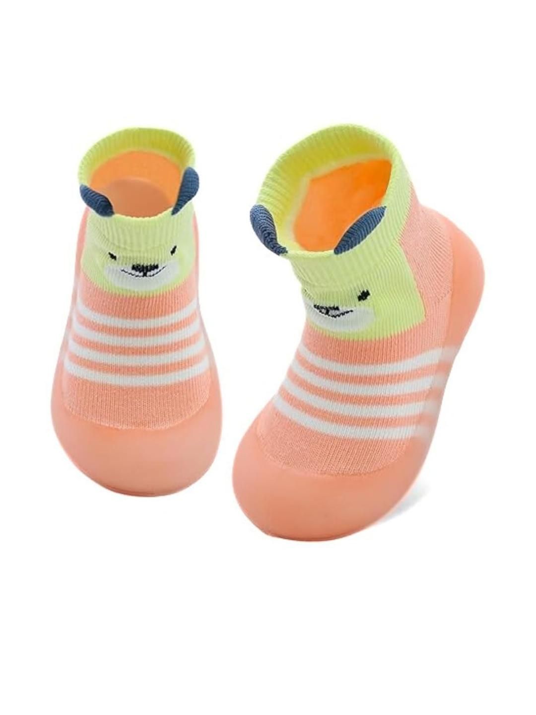 Neska Moda 6 To 12 Months Baby Boys & Girls Anti-Skid Silicon Sole Rubber Socks Shoes/ Booties (Toe to Heel Length - 12 cm, Peach)