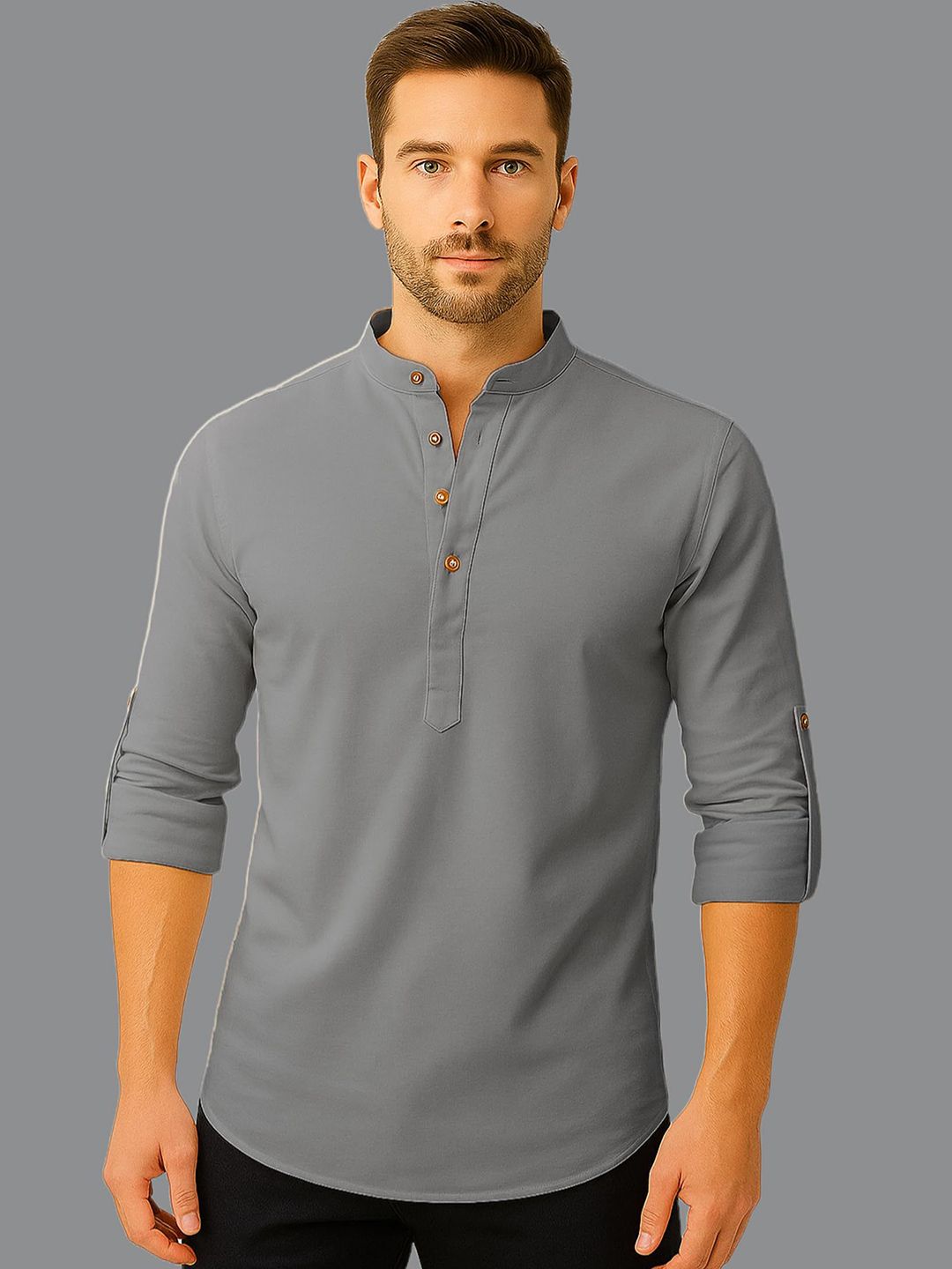 Vida Loca Cotton Band Collar Slim Fit Short Kurta