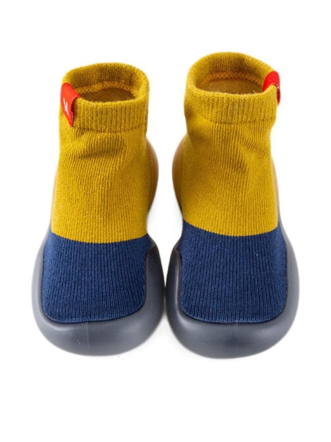 Neska Moda 6 To 12 Months Baby Boys & Girls Anti-Skid Silicon Sole Rubber Socks Shoes/ Booties (Toe to Heel Length - 12 cm, Yellow, Navy Blue)