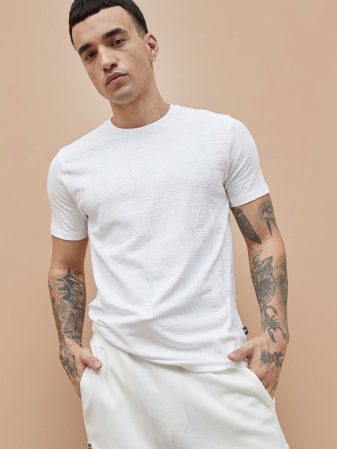 Kappa Men  Typography Printed Round Neck Short Sleeves Cotton Relaxed Fit T-shirt