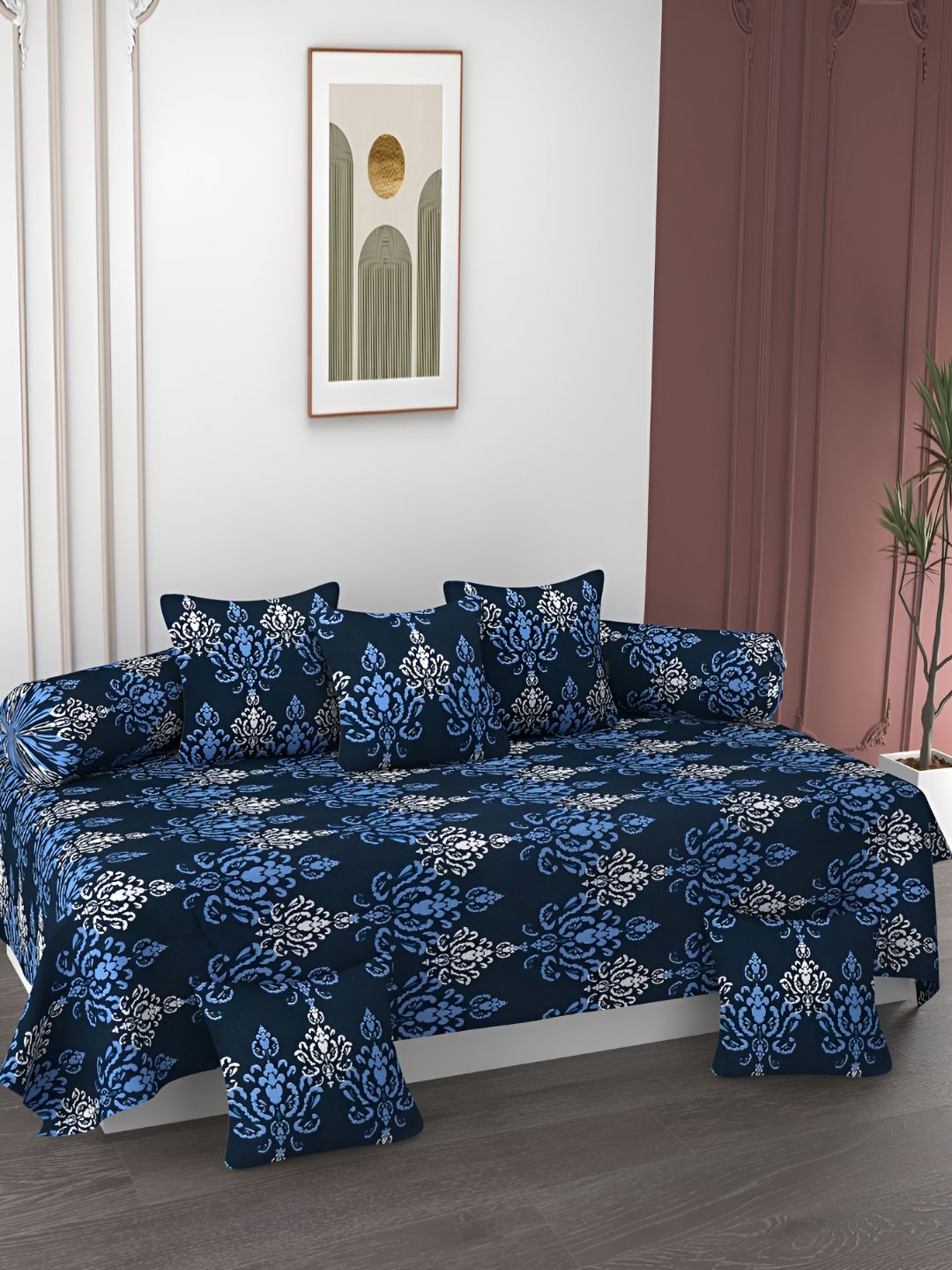 AMRANGE Set Of 8 Floral Printed Diwan Set