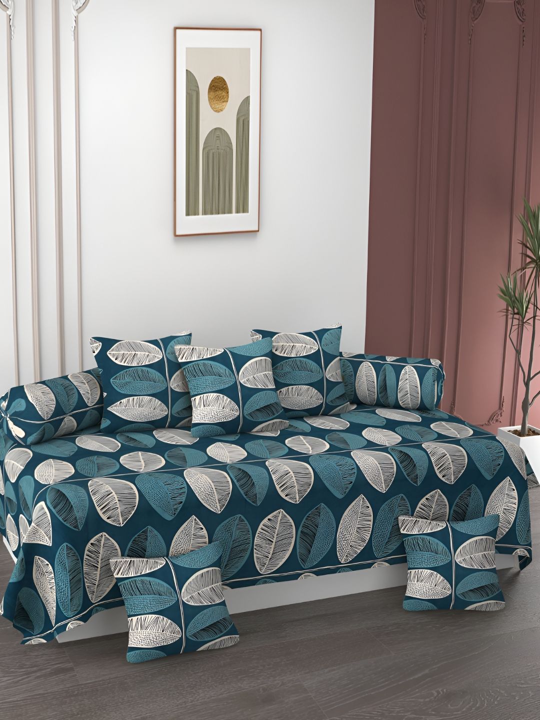 AMRANGE Set Of 8 Floral Printed Diwan Set