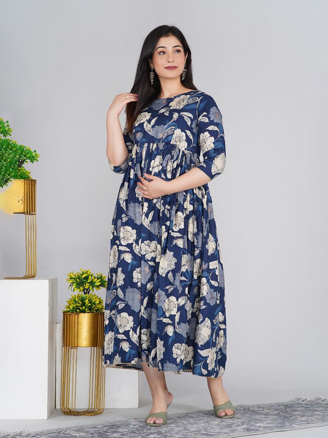 RANGEELO JAIPUR Women Floral Printed Maternity Anarkali Kurta