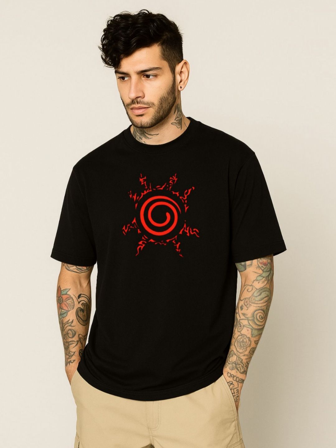Be Crazy Graphic Printed Round Neck Drop-Shoulder Sleeves Oversized Cotton T-shirt