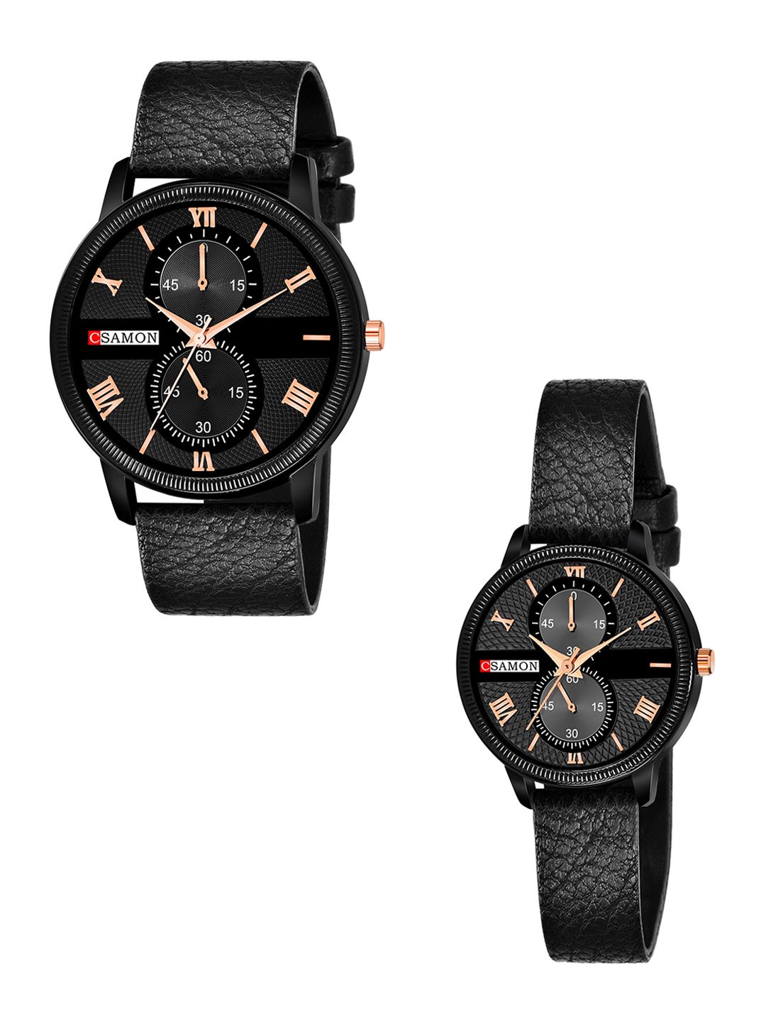 Gopal Shopcart Gopal Shopcart Unisex Pack Of 2 Leather Straps Analogue Watch Csamon_09_Black Couple