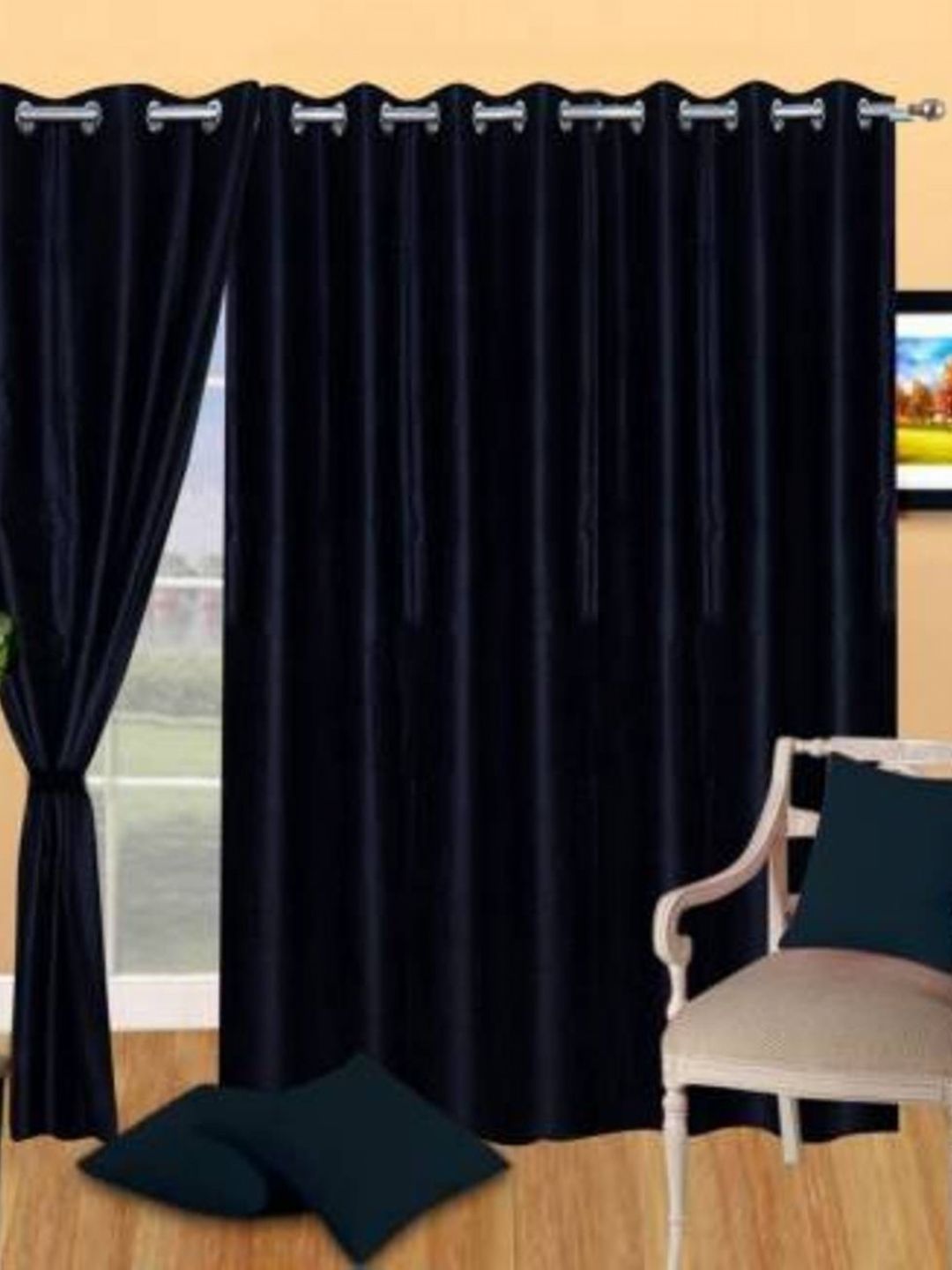 BELLA TRUE Black 3 Pieces Long Door Curtains
