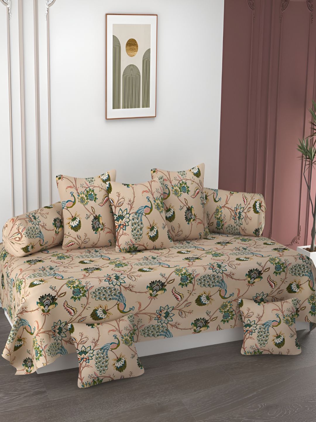 AMRANGE Set Of 8 Floral Printed Diwan Set