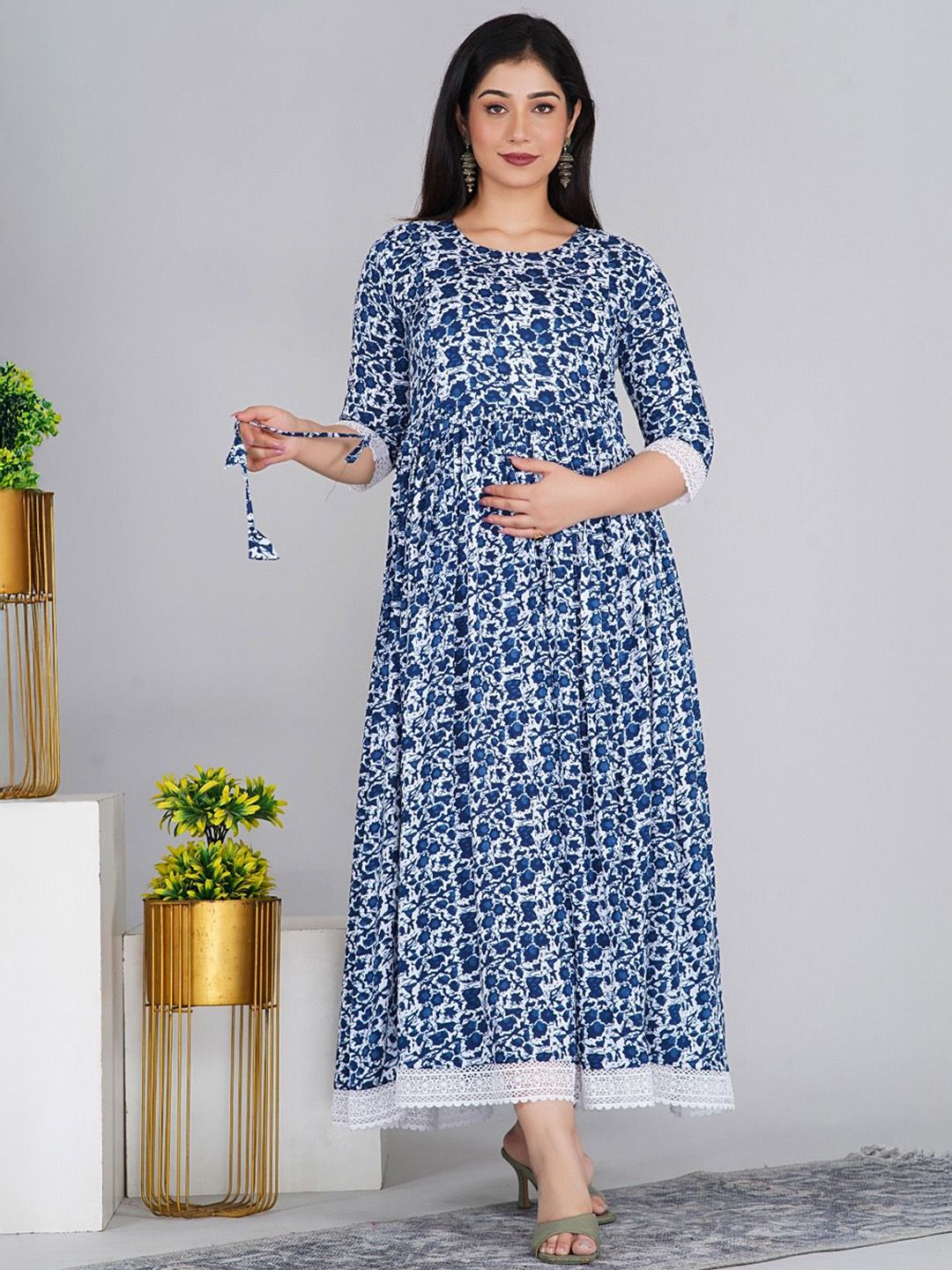 RANGEELO JAIPUR Women Floral Printed Maternity Anarkali Kurta