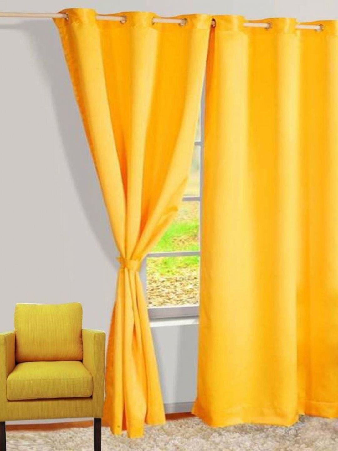 BELLA TRUE Yellow 2 Pieces Room Darkening Long Door Curtains