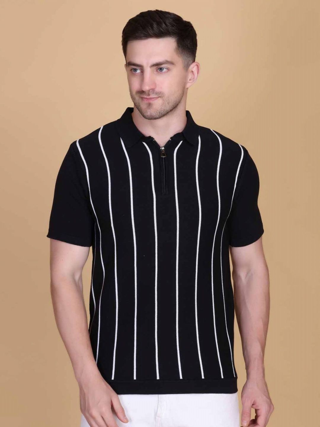 Dzant Striped Polo Collar Pure Cotton T-shirt