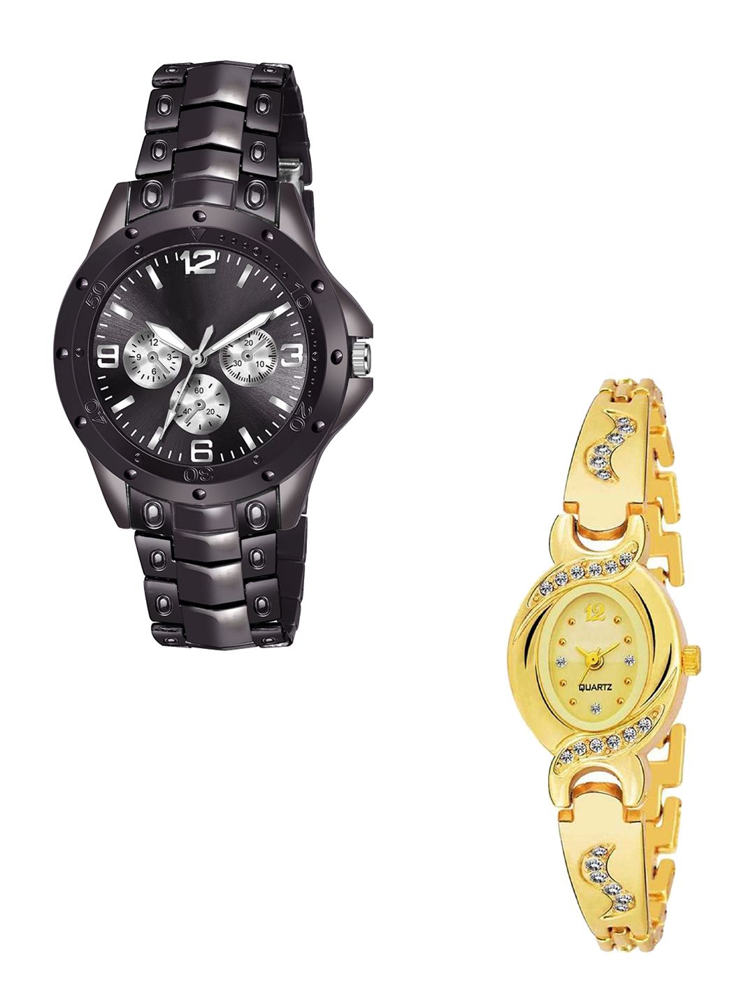 Gopal Shopcart Gopal Shopcart Unisex Pack Of 2 Analogue Couple Watch RosrsFullBlackNewAKS