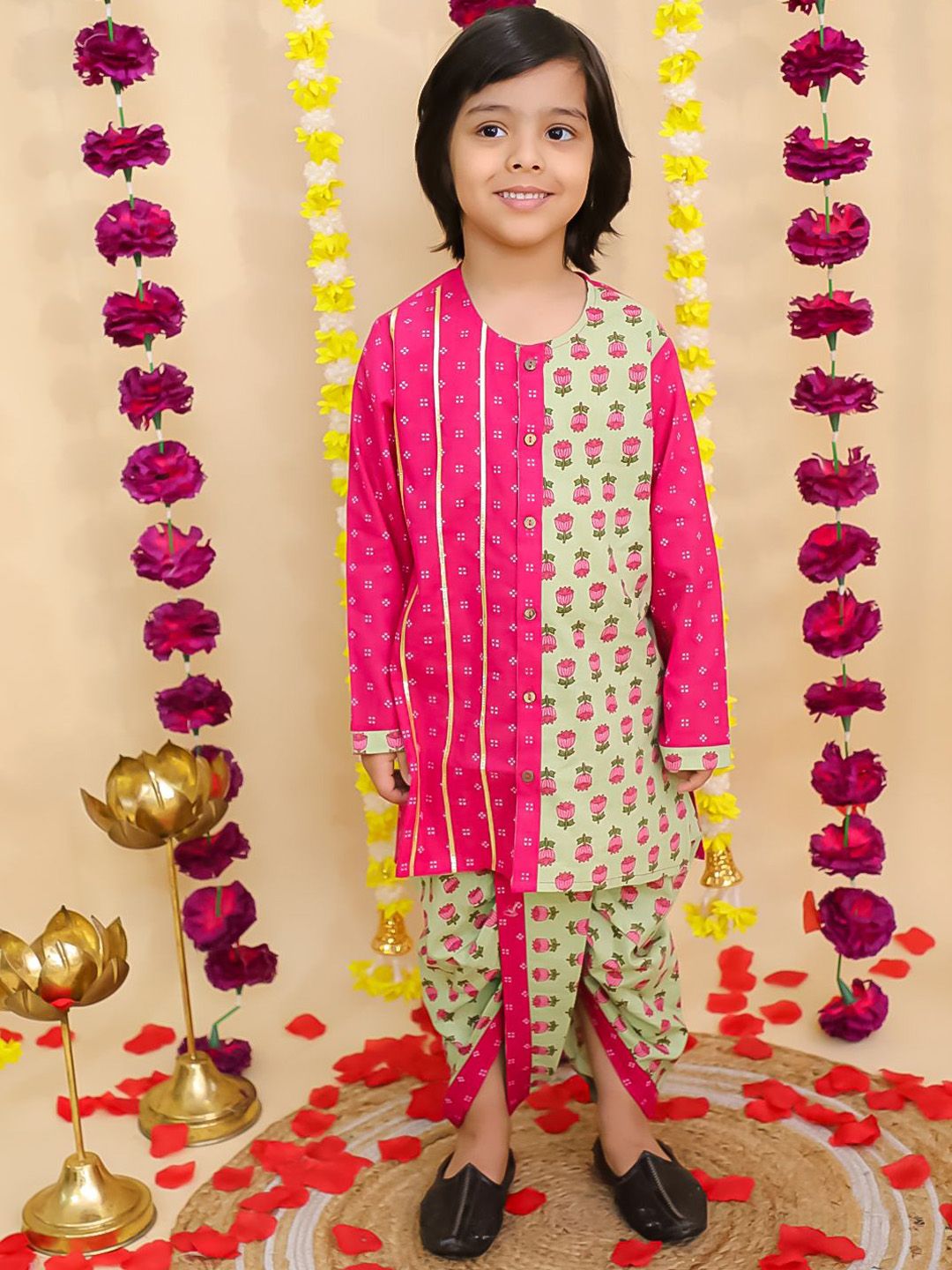 BownBee Boys Floral Printed Cotton Kurta with Dhoti Pant