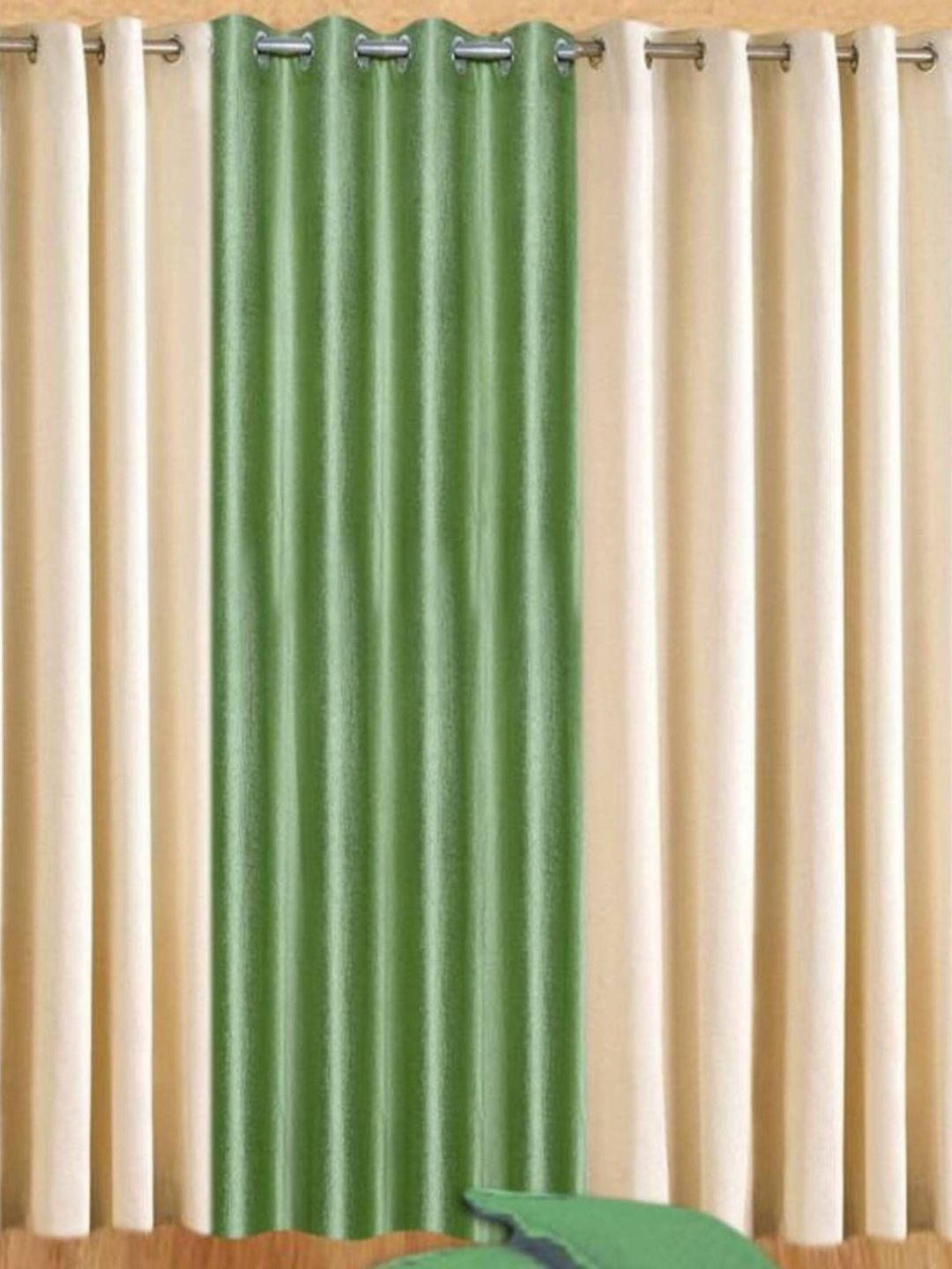 BELLA TRUE 3 Pcs Green & Cream Long Door Curtains
