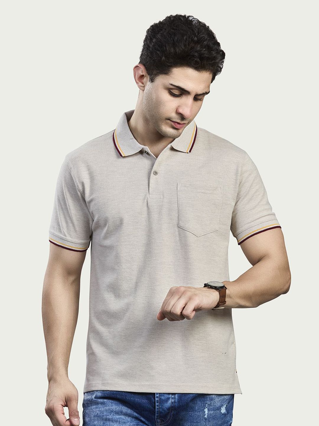 BE POSITIVE Men Polo Collar Neck T-shirt