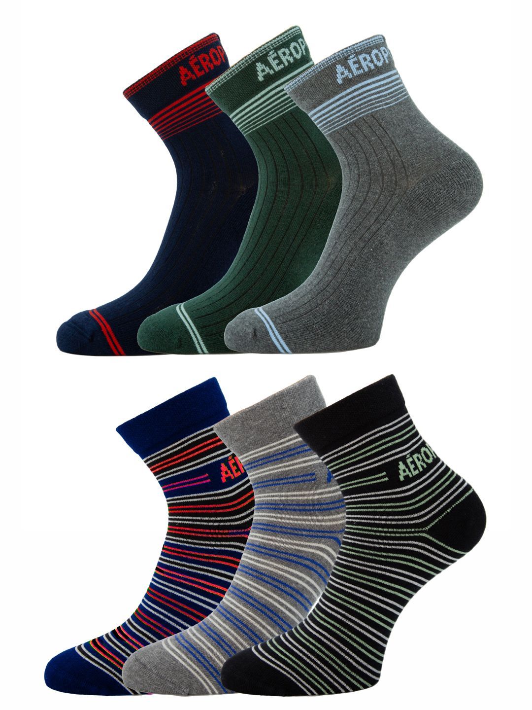 Aeropostale Men Pack of 6 Striped Ankle Length Socks