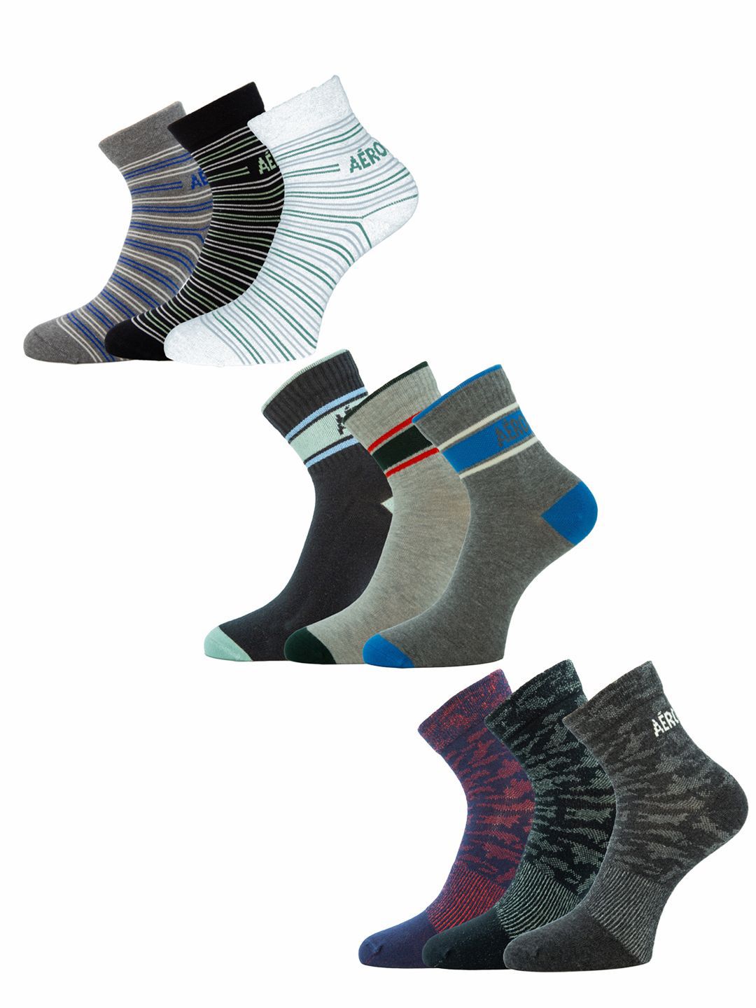Aeropostale Men Pack Of 9 Patterned Ankle-Length Socks