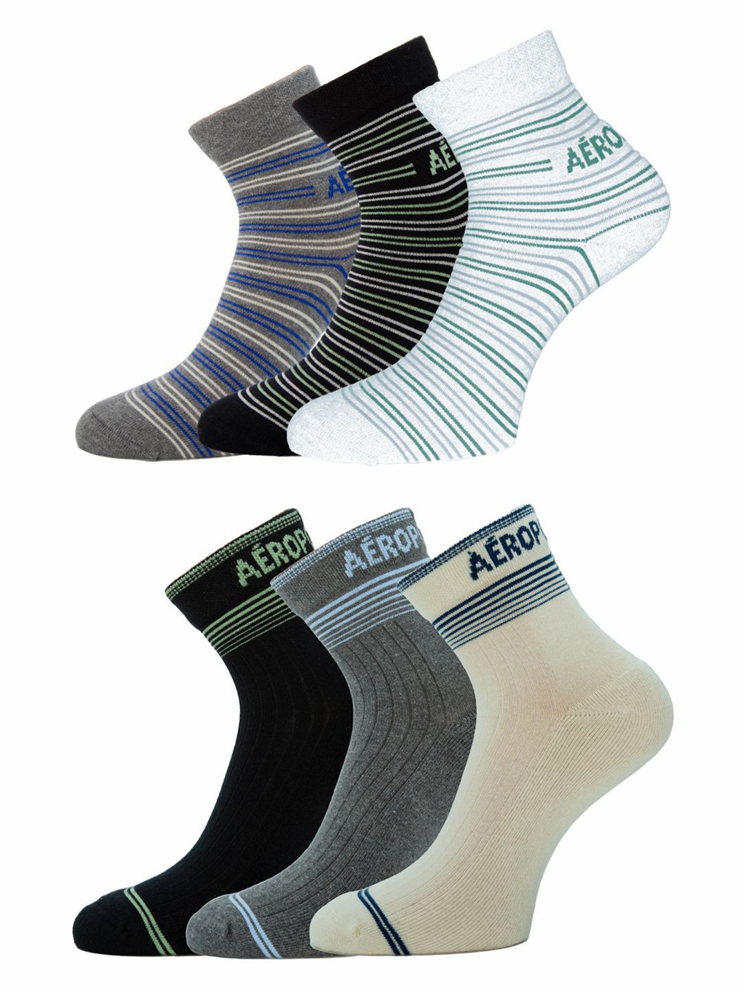 Aeropostale Men Pack Of 6 Striped Ankle-Length Socks