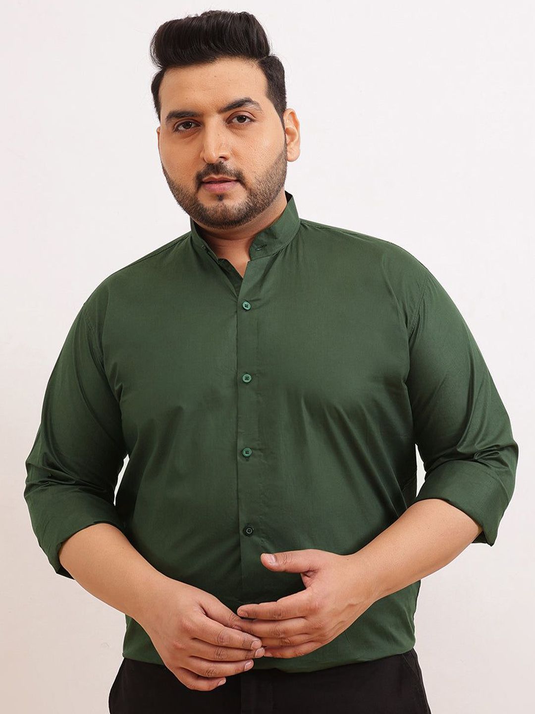 UNSTD Men Plus Size Mandarin Collar Pure Cotton Casual Shirt