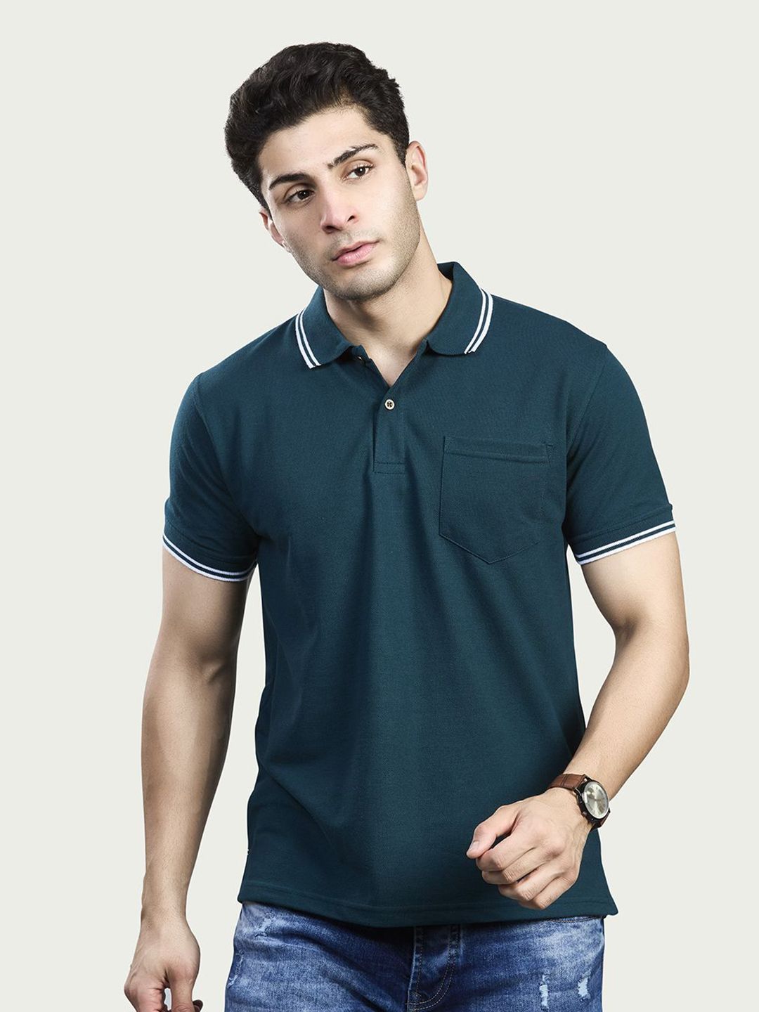 BE POSITIVE Men Polo Collar Pockets T-shirt