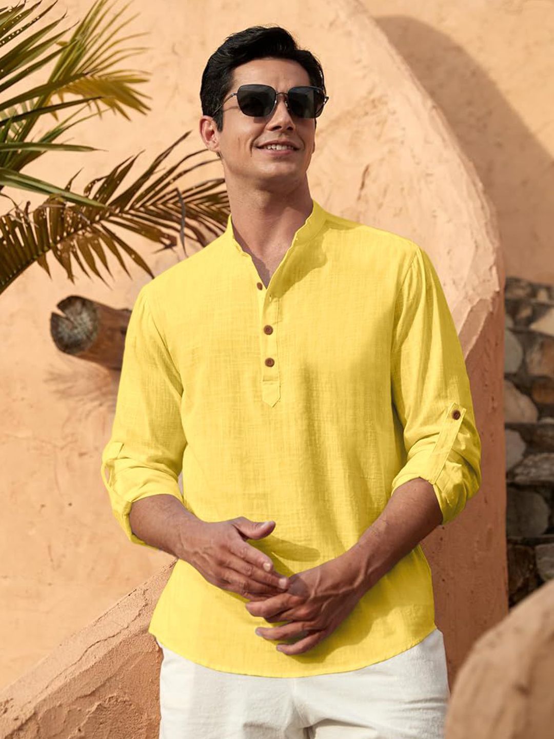 Zombom Men Band Collared Straight Kurta