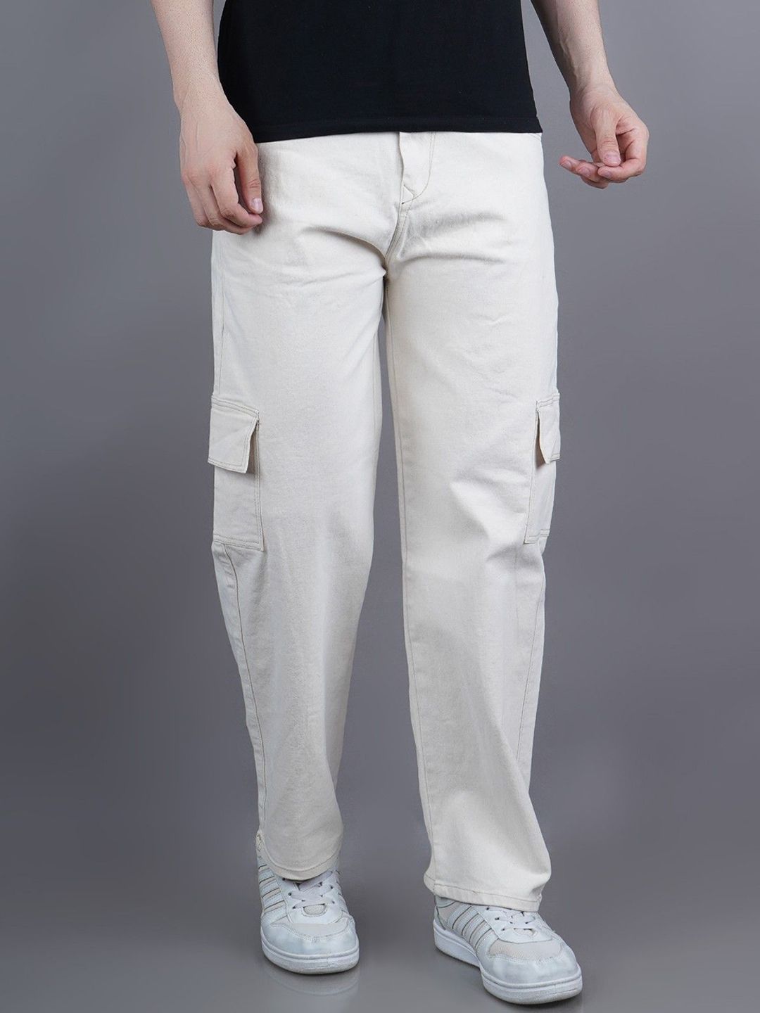 Moda Rapido Men Classic Relaxed Fit Mid-Rise Cargo Styles Stretchable Denim Jeans