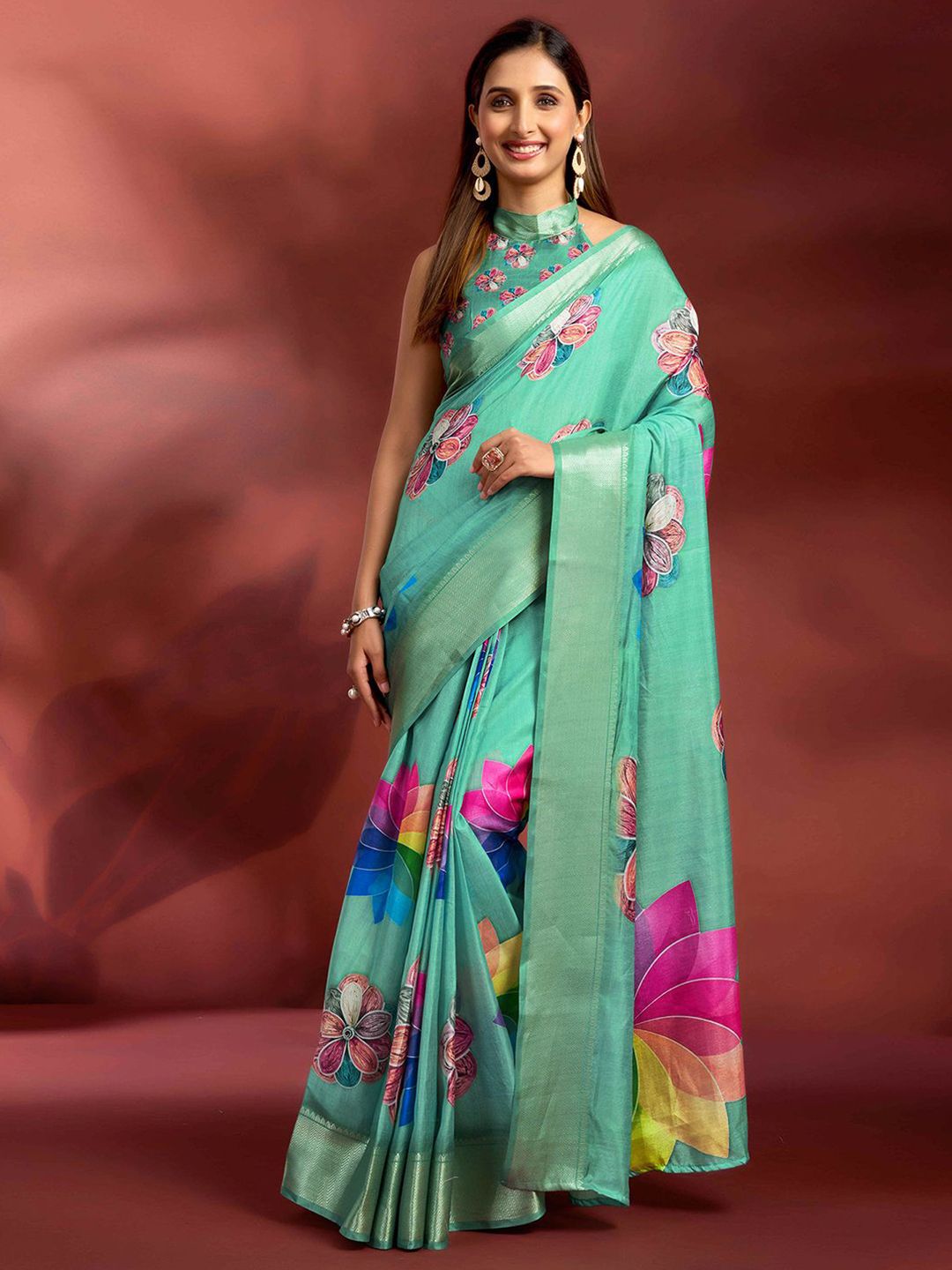 Mitera Floral Woven Design Zari Ready to Wear Saree
