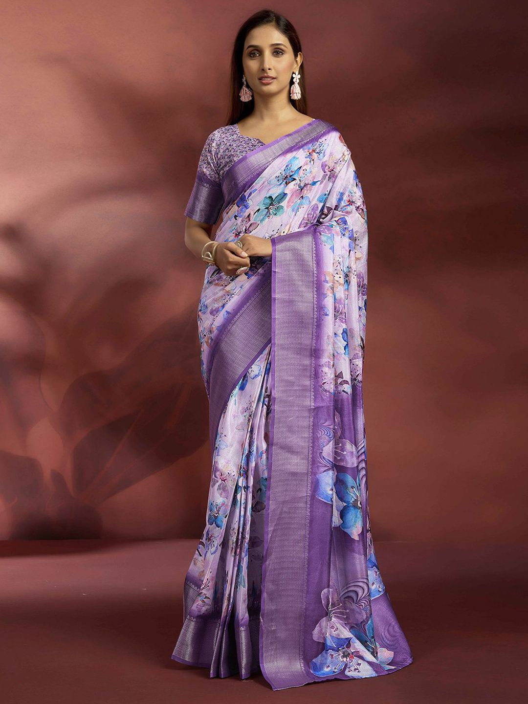 Mitera Floral Printed Woven Design Zari Ready to Wear Saree