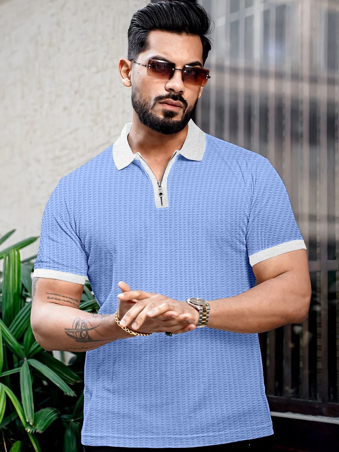 KAJARU Men Colourblocked Polo Collar Slim Fit T-shirt