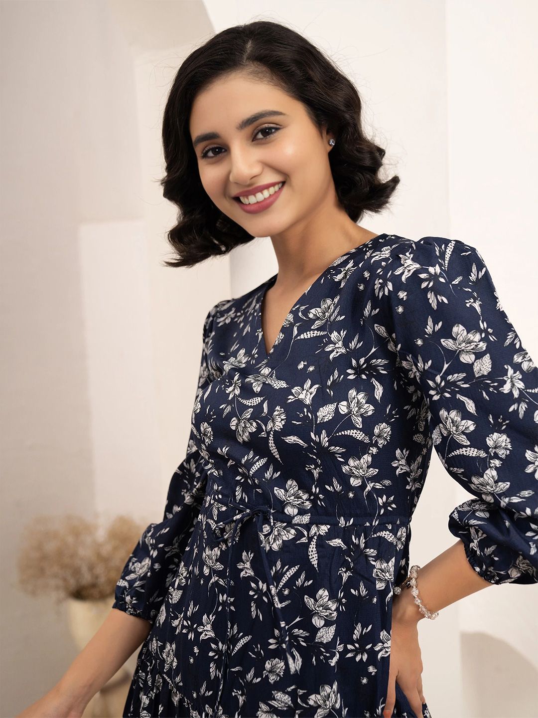 DressBerry Women Floral Print Crepe Fit & Flare Midi Dress(XXL) By Myntra