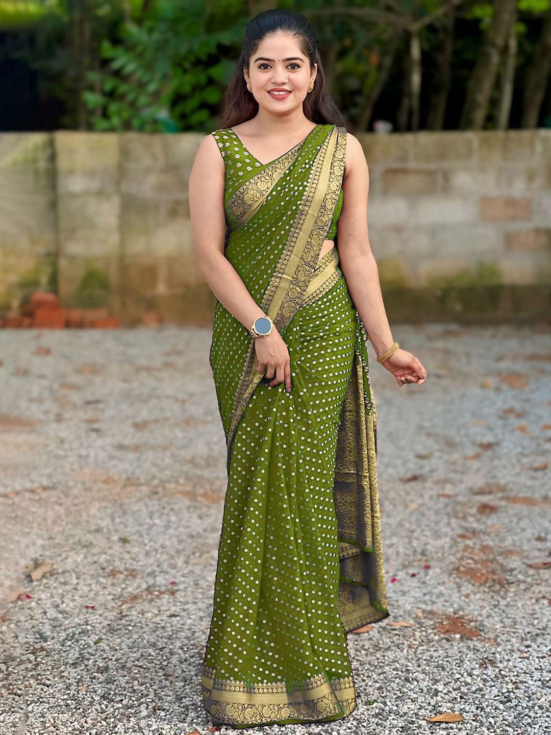 KALINI Polka Dots Woven Design Zari Republic Day Saree