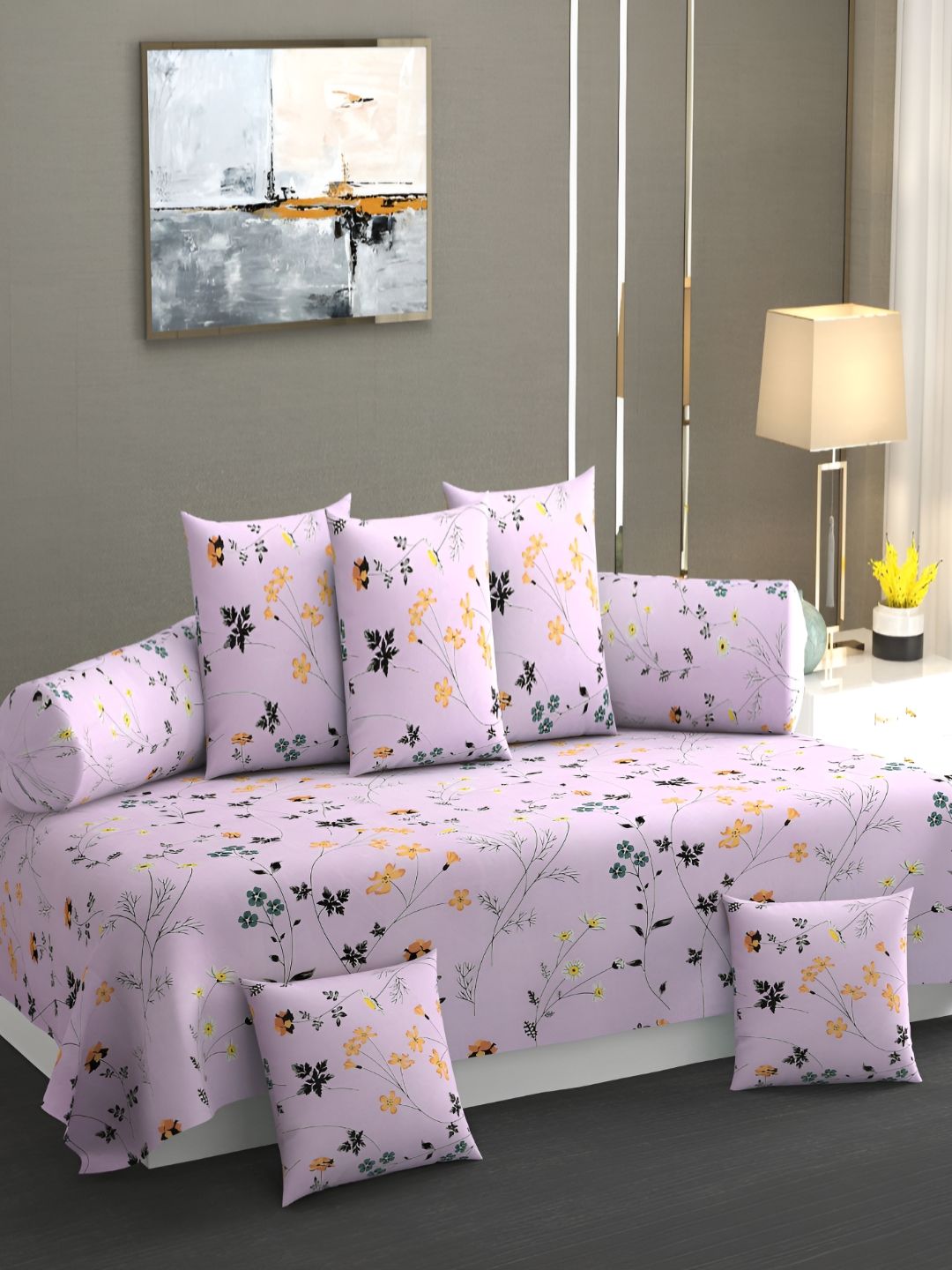 AMRANGE Set Of 8 Floral Printed Diwan Set