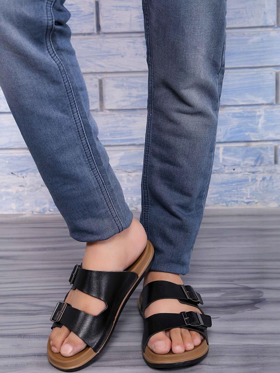 Style Height Black Synthetic Sandals