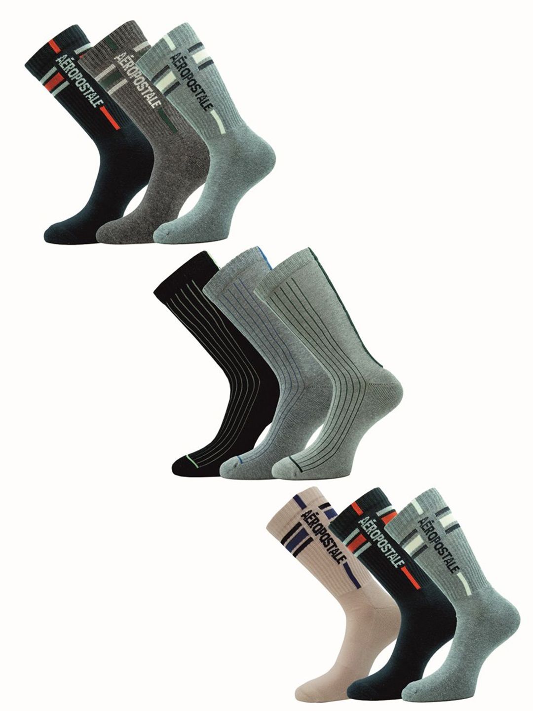 Aeropostale Men Pack Of 9 Printed Calf-Length Socks