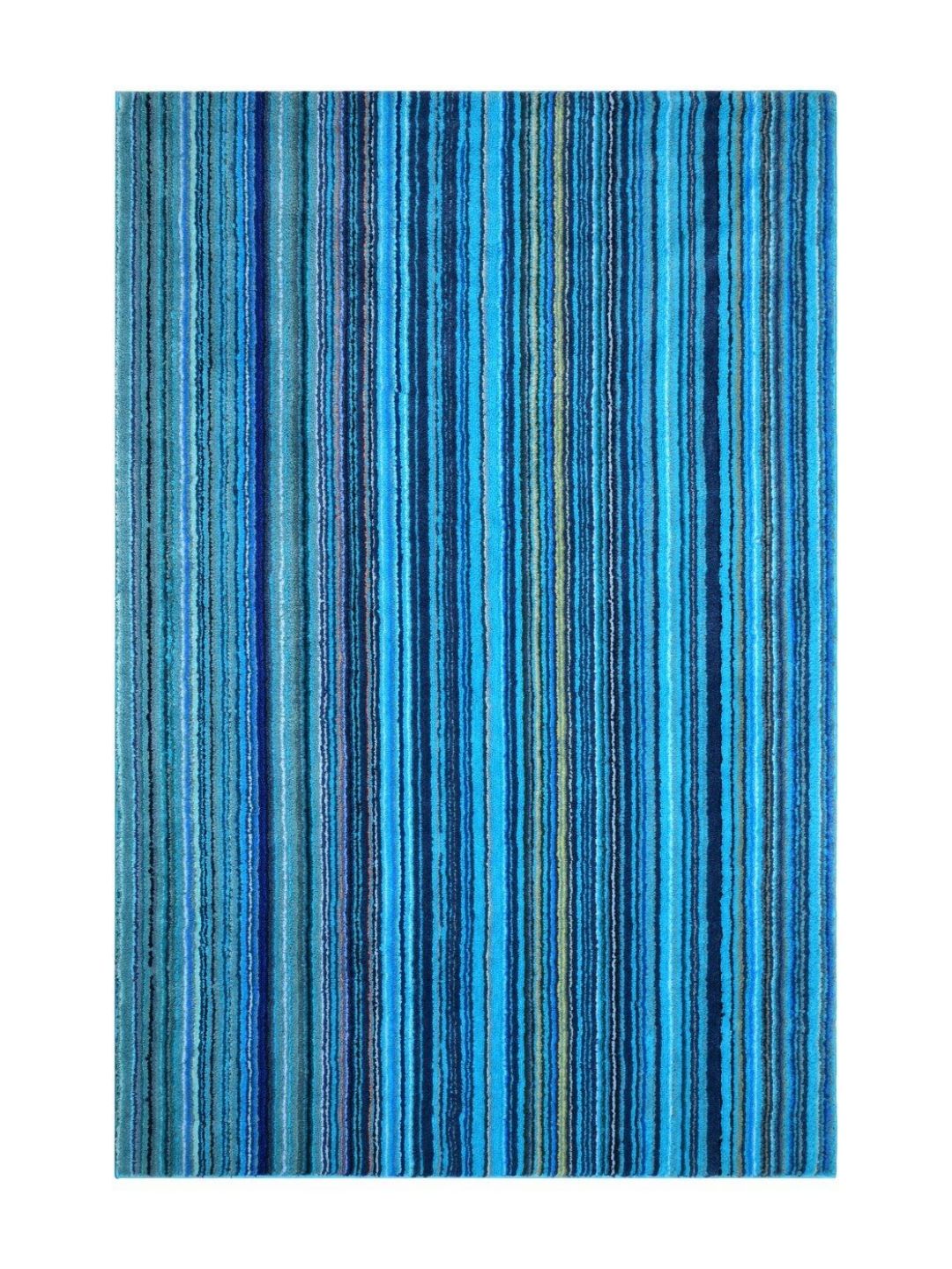 Saral Home Saral Home Blue Striped Anti-Skid Microfiber Shaggy Carpet