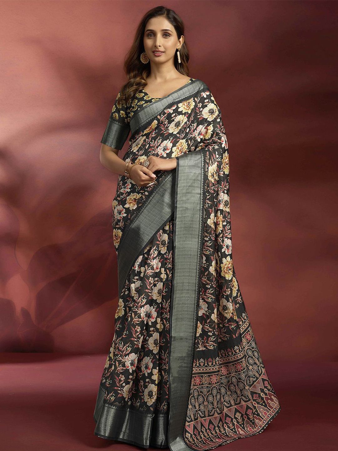 Mitera Floral Zari Ready to Wear Saree