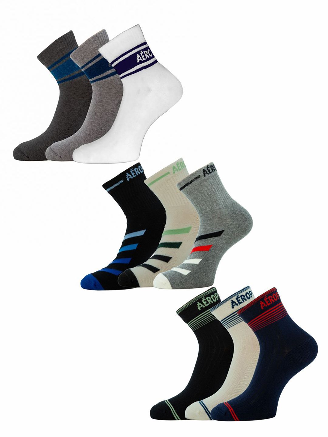 Aeropostale Men Pack of 9 Anti-Microbial Ankle Length Socks