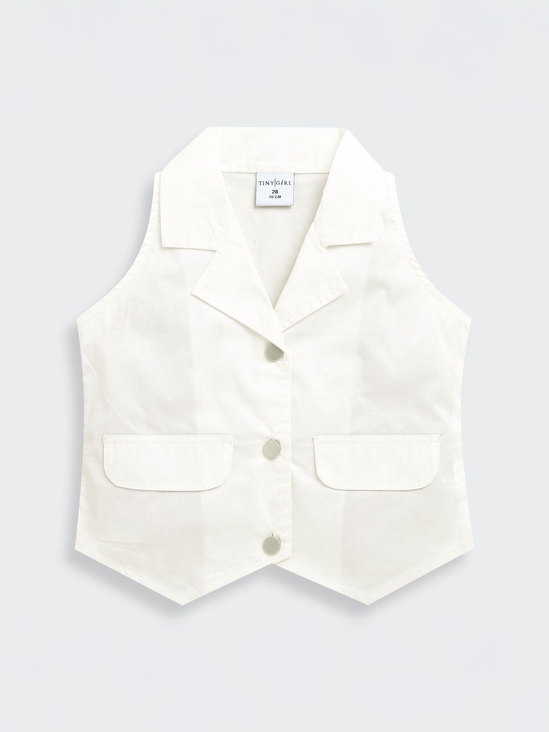 Tiny Girl Girls Solid Lapel Collar Crop Shirt Style Top