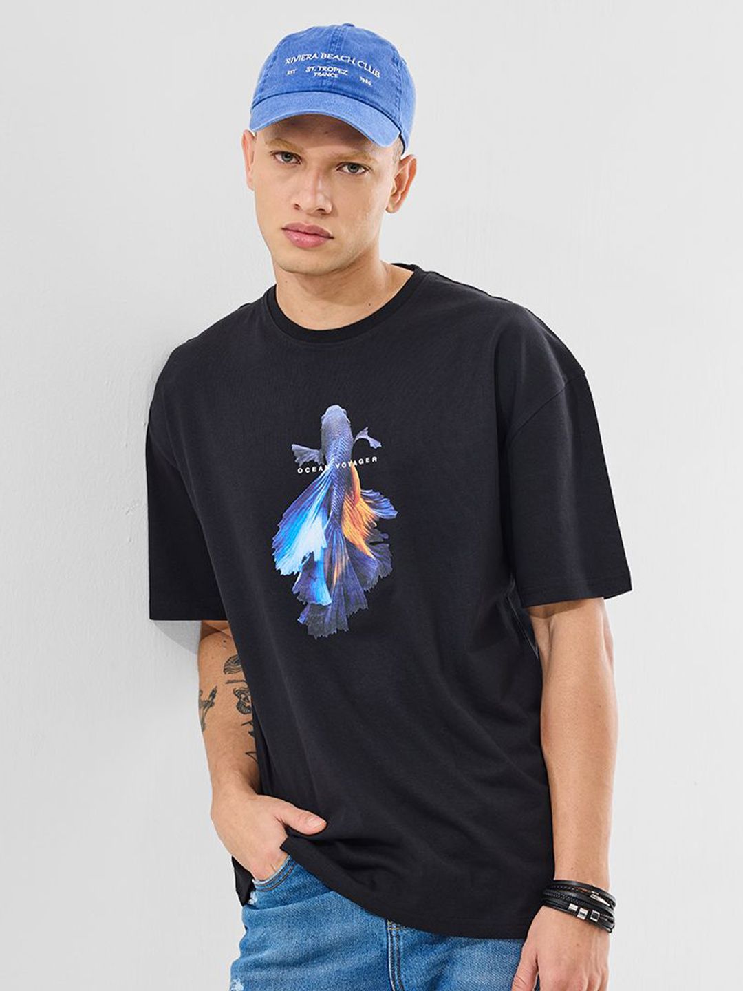 Snitch Men Graphic Printed Round Neck Cotton Oversized T-shirt
