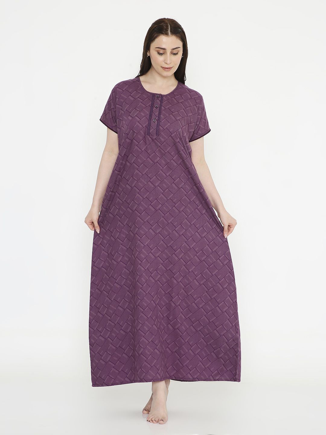 NIGHTSPREE Women Geometric Printed Maxi Nightdress