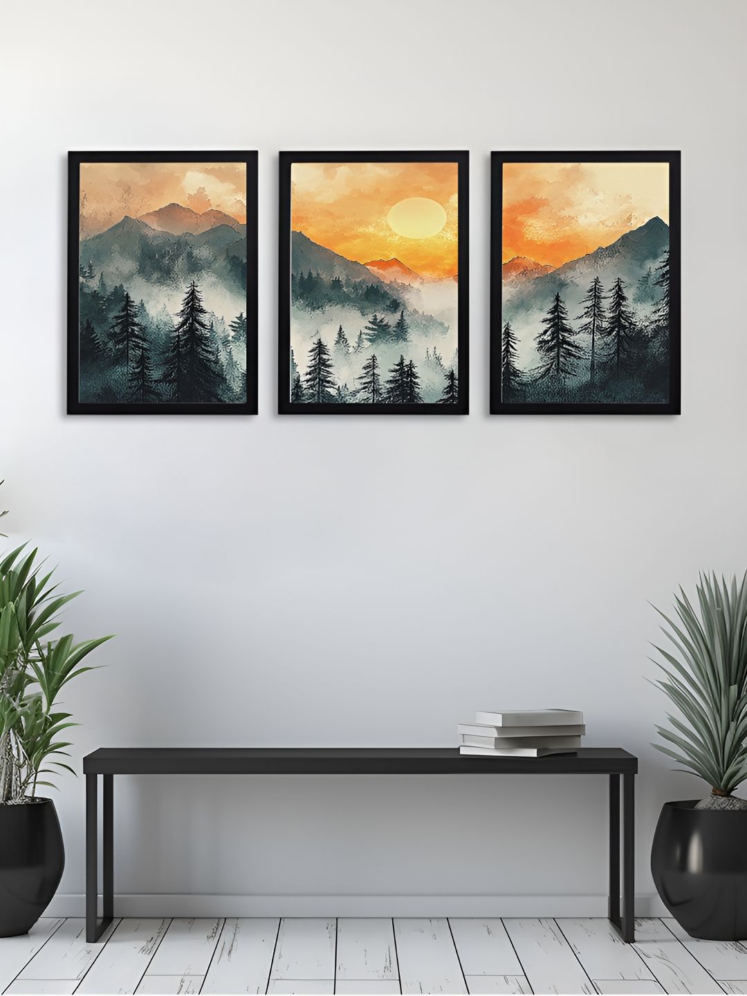 Giftii Black & Yellow 3 Pieces Wood Abstract Wall Arts