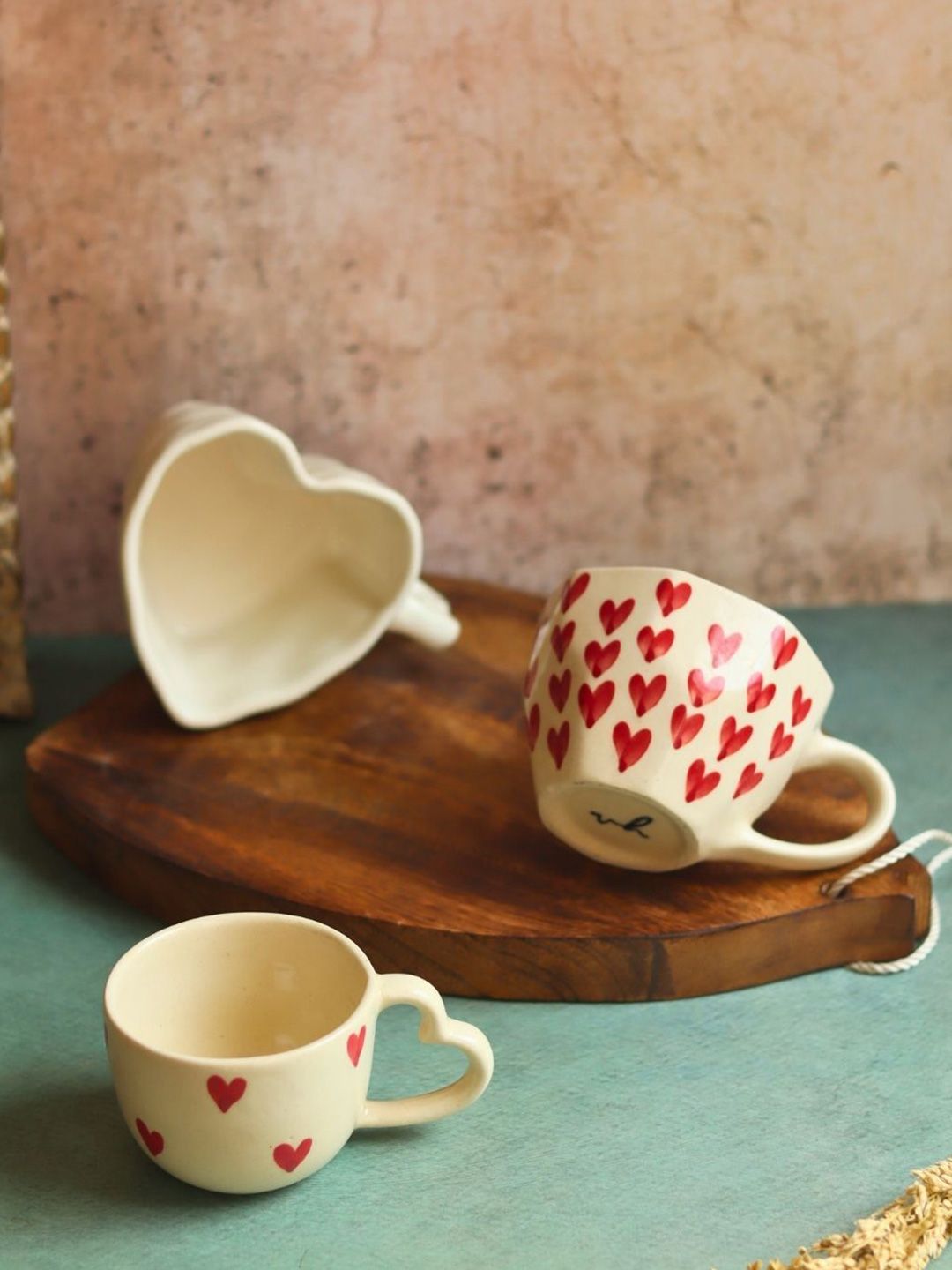 WEAVING HOMES White & Red 3 Pieces Printed Ceramic Glossy Mugs