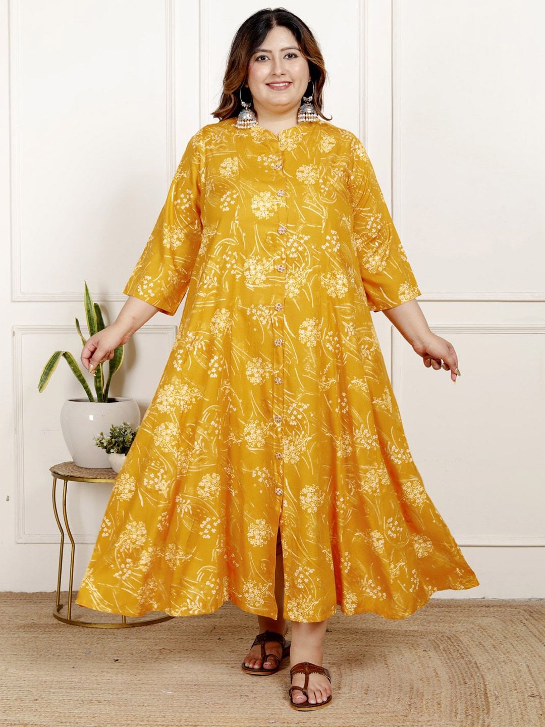 Swasti Swasti Floral Printed Mandarin Collar Maxi Dress
