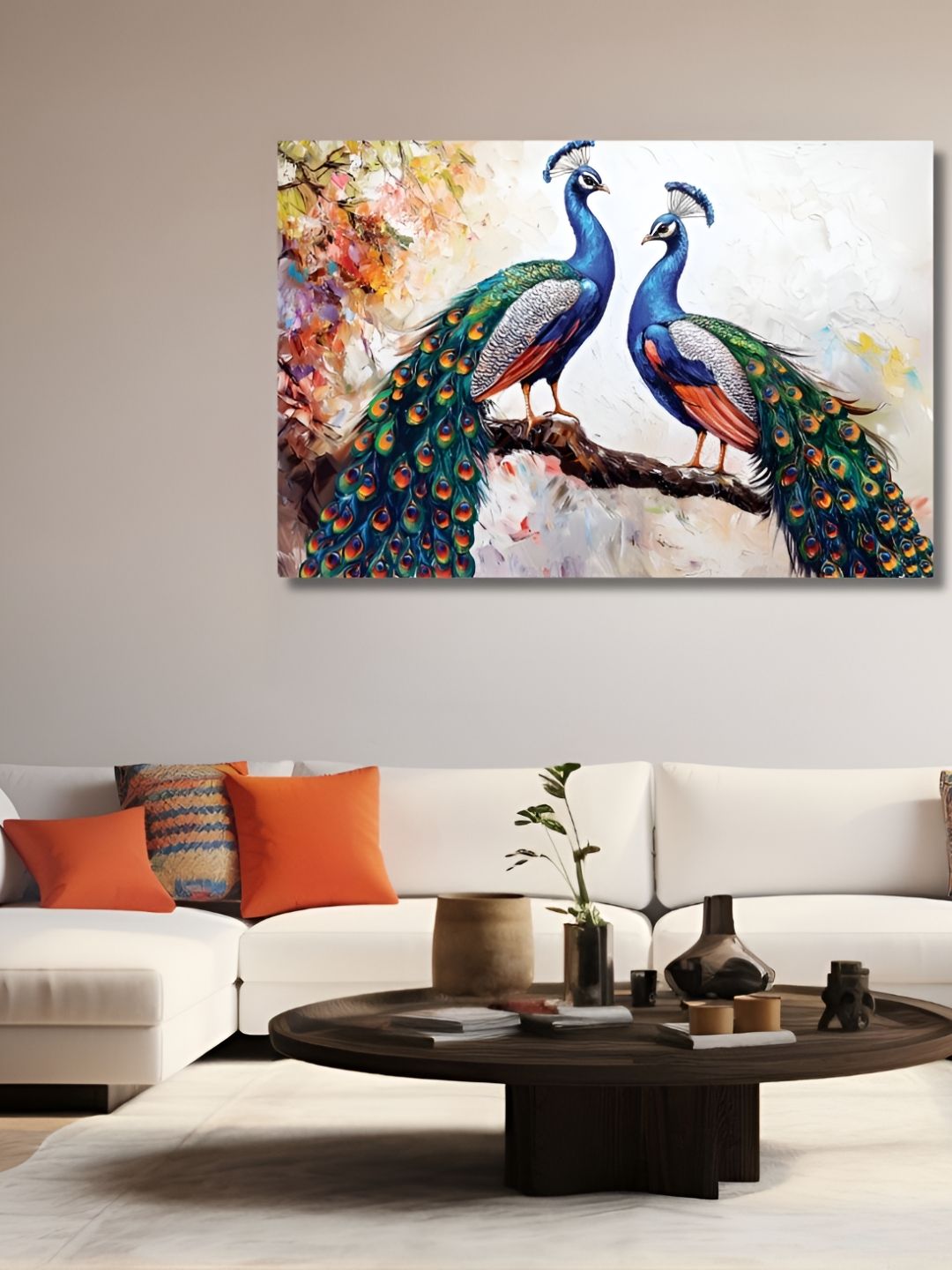 Viventiq Viventiq White & Blue Couple Peacock Painting For Home Without Frame Wall Art